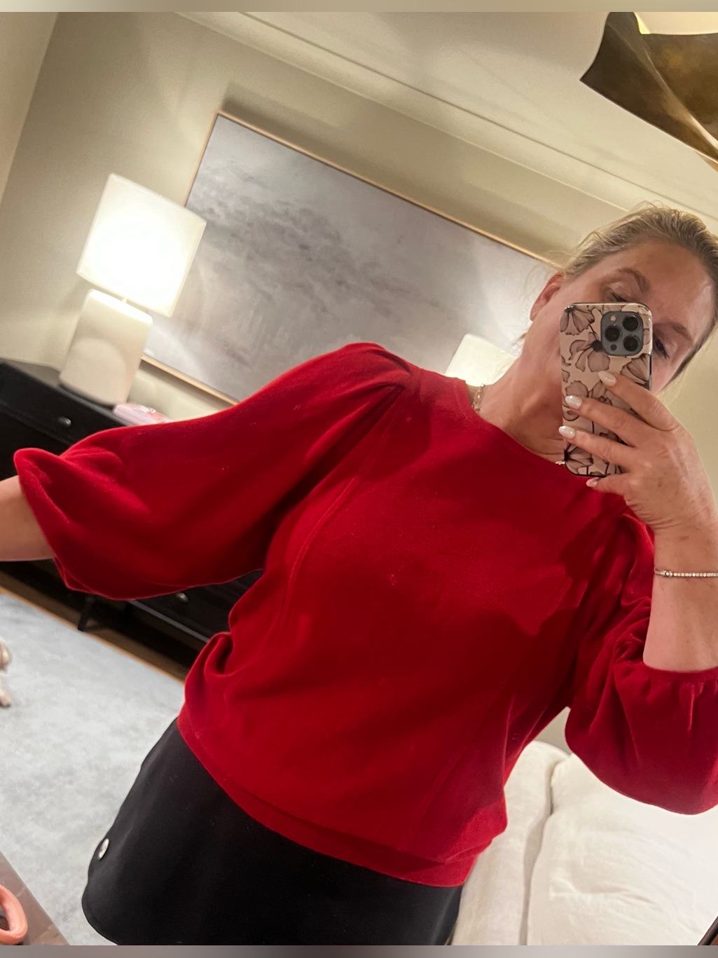 Women's Red Puff-Sleeve Sweater